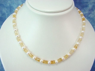 Citrine necklace - faceted Citrine with white Pearls