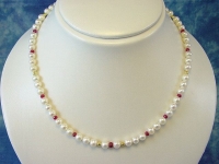 Pearls with 6,50 Ct. faceted Ruby necklace