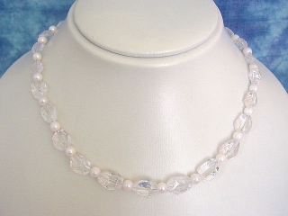 Beryl necklace 157 Ct. faceted nuggets with fine Akoya Pearls