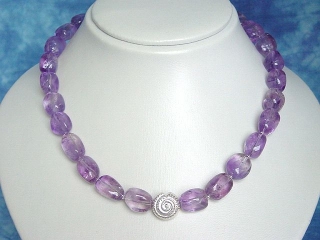 Amethyst necklace 395 Ct. large nuggets with Silver Ammonite