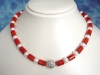 Coral & Pearl necklace 217,60 Ct. with fine Silver Ammonite