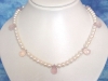 Pearl necklace - 7 mm pearls with Rose Quartz drops