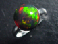 Preview: Schwarzer Opal Ring 2,85 Ct. runder Cabochon behandelt 925 massiv Silber - Größe offen anpassbar
