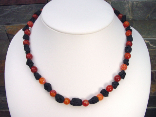 Feuerachatkette mit Tektit 174,65 Ct. moderne Feuerachat Kette 45 - 47 cm