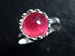 Rubellit Turmalin Ring mit Krone 2,88 Ct. runder Cabochon 925 massiv Silber - Größe offen anpassbar