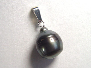 Tahitian pearl pendant - genuine 14 mm black pearl in 925 Silver