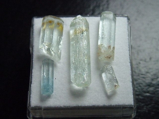 Aquamarine and Goshenite crystal lot in box - Erongo, Namibia