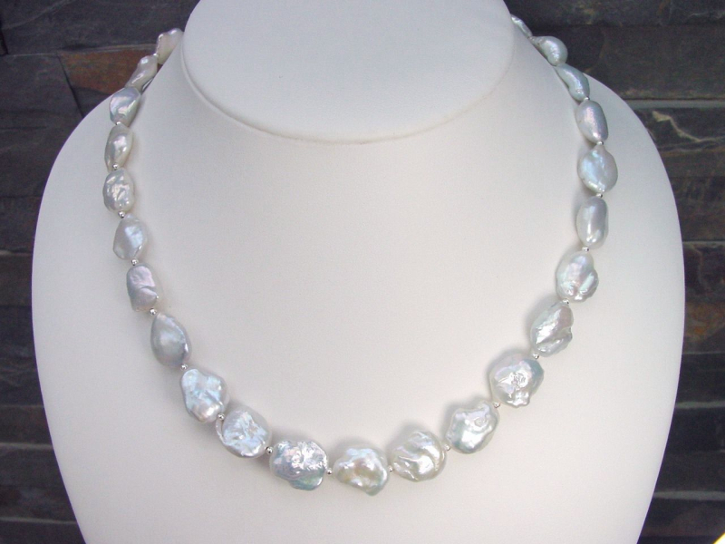 Keshiperlenkette 173,20 Ct. feine Keshiperlen Halskette mit Silber 47,5 - 50,5 cm