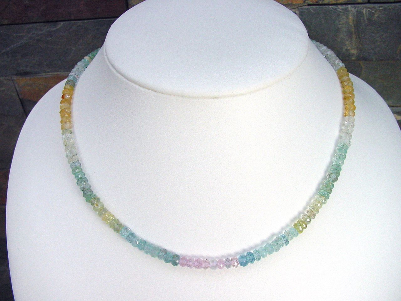 Aquamarinkette 85,70 Ct. bunte Beryll Kette mit Morganit und Citrin 44,5 - 47,5 cm