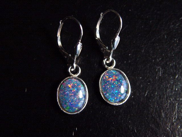 Opal / Edelopal Ohrringe 10 x 8 mm Oval Cabochon Triplette - Australien