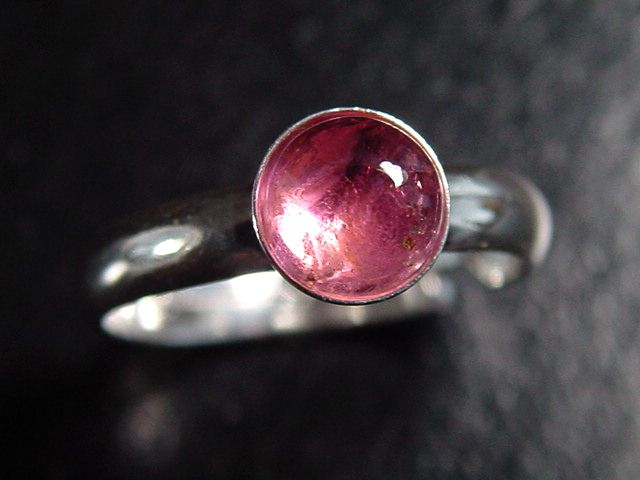 Rubellit Turmalin Ring 1,01 Ct. runder Cabochon 925 massiv Silber - Größe offen anpassbar