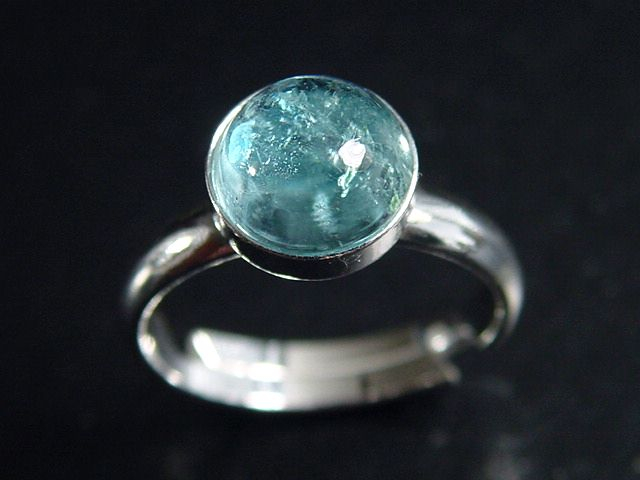 Aquamarin Ring 1,96 Ct. runder Cabochon 925 massiv Silber - Größe offen anpassbar
