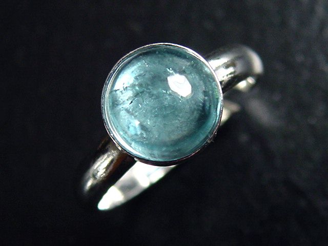 Aquamarin Ring 1,96 Ct. runder Cabochon 925 massiv Silber - Größe offen anpassbar