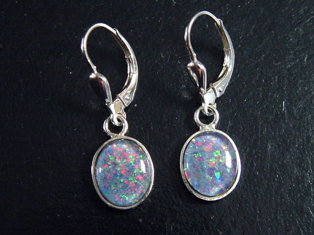 Opal / Edelopal Ohrringe 10 x 8 mm Oval Cabochon Triplette - Australien