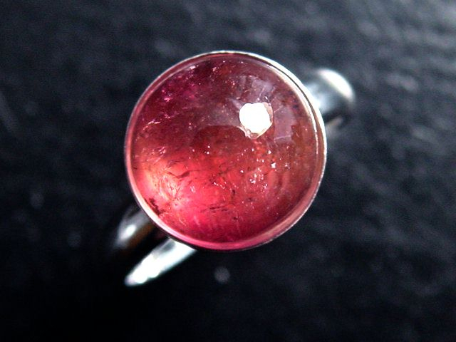 Rubellit Turmalin Ring 5,01 Ct. runder Cabochon 925 massiv Silber - Größe offen anpassbar