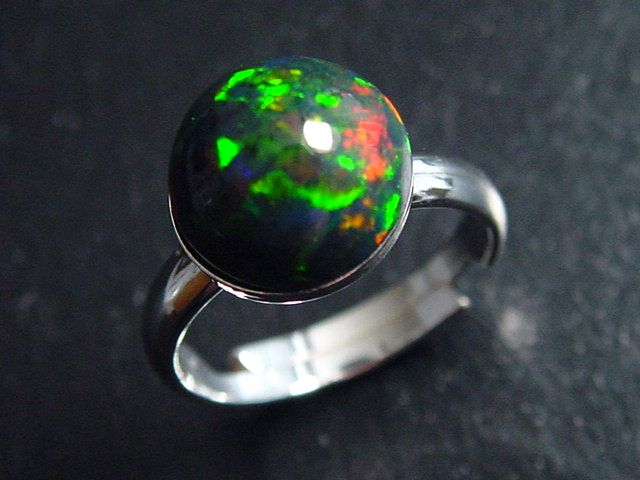 Schwarzer Opal Ring 3,00 Ct. runder Cabochon behandelt 925 massiv Silber - Größe offen anpassbar