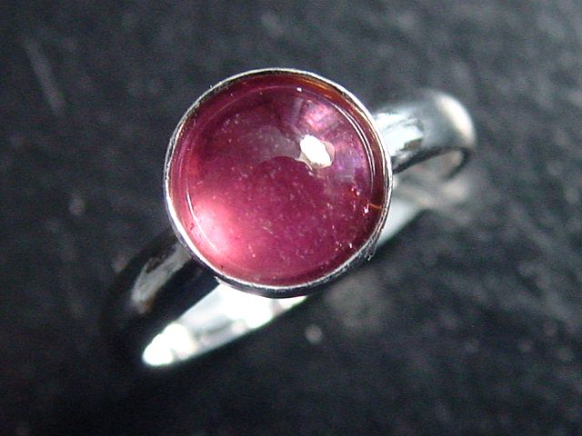 Rubellit Turmalin Ring 1,89 Ct. runder Cabochon 925 massiv Silber - Größe offen anpassbar