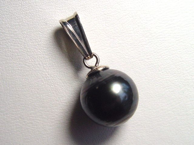 Tahitiperle Anhänger - echte runde 11 mm schwarze Perle aus Tahiti in 925 Silber