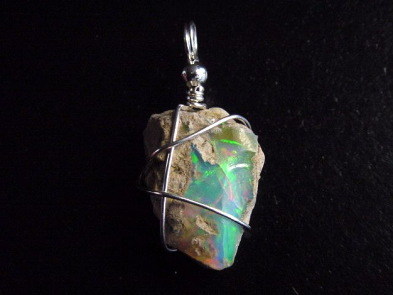 Edelopal Rohstein Anhänger 36 mm Opal roh in 925 Silber