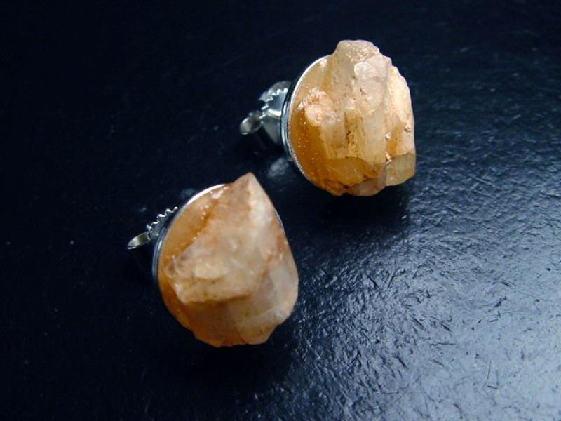 Phenakit Kristall Ohrstecker Paar 925 Silber 10 mm selten - Piracicaba, Minas Gerais, Brasilien