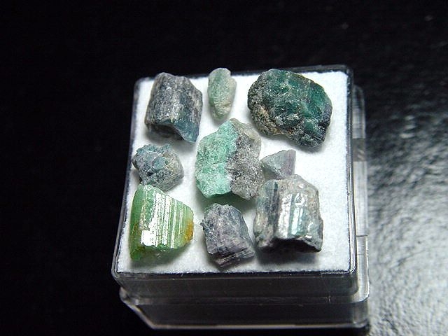 Paraiba Tourmaline lot in box - Parelhas, Rio Grande do Norte, Brazil